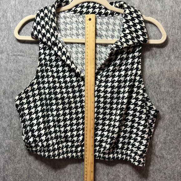 SO Houndstooth Crop Top‎ Sleeveless Collared Blouse Black White, L - Picture 4 of 5